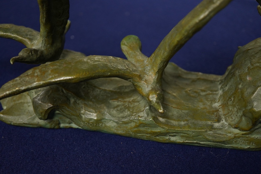 A French bronze bird group, signed CHATIL, 36cm wide
